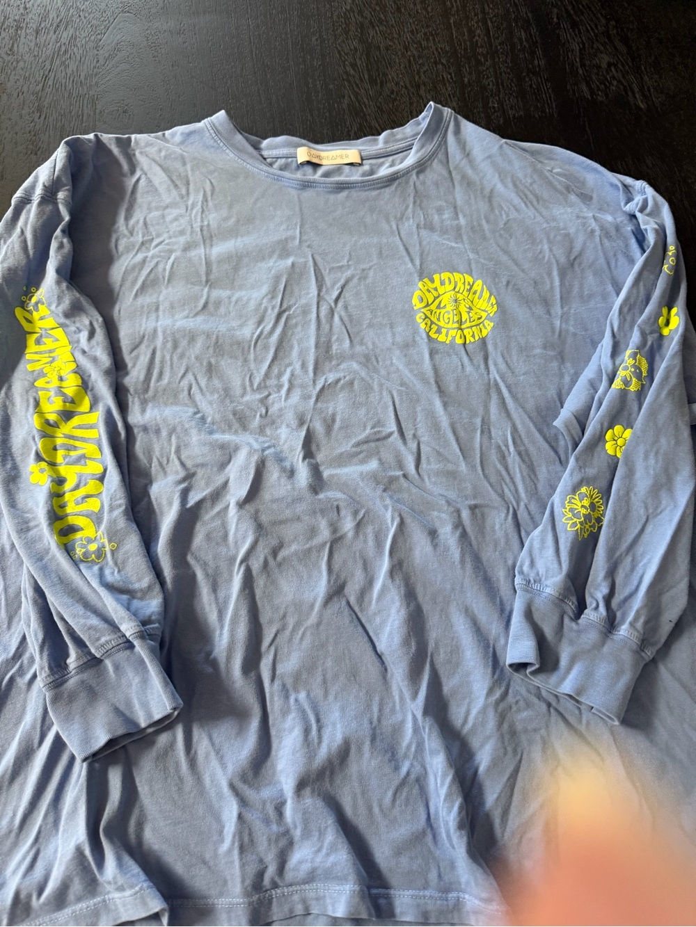 Daydreamer Blue Long Sleeve Tee with Neon Yellow Graphics